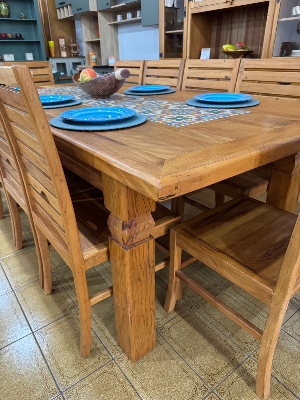 Mesa com Ladrilho Peroba Rosa 80 cm x 250 cm x 110 cm