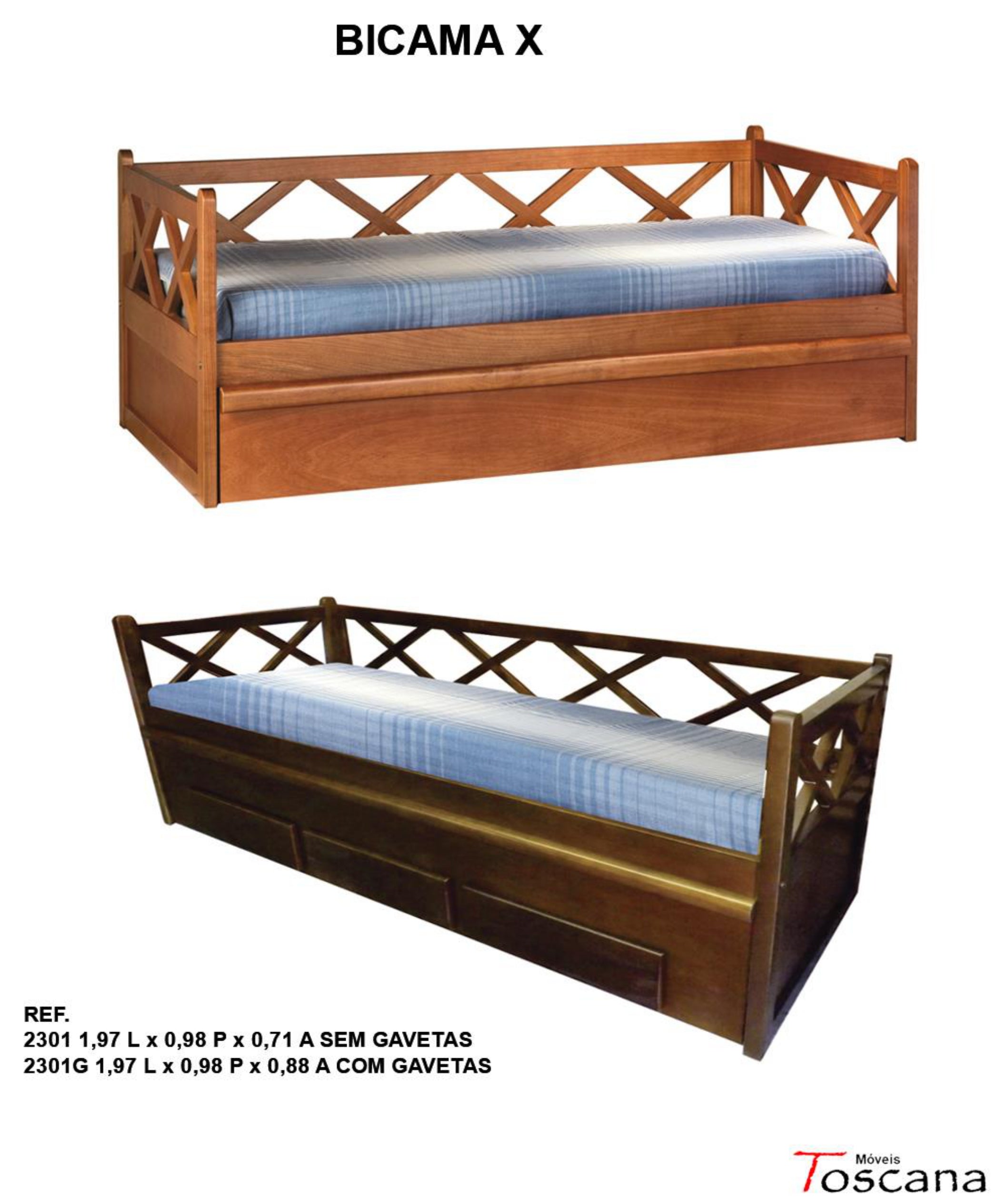 Bicama Solteiro X Madeira Maciça Imbuia 70 cm x 200 cm x 100 cm