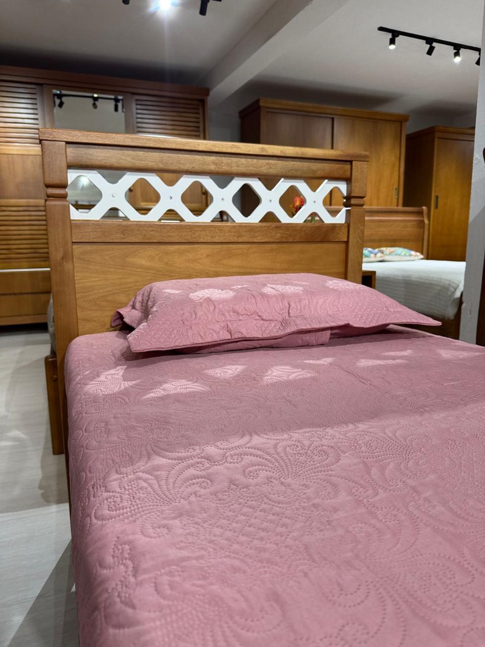 Cama Solteiro Madeira Maciça Safira Amêndoa/Branco