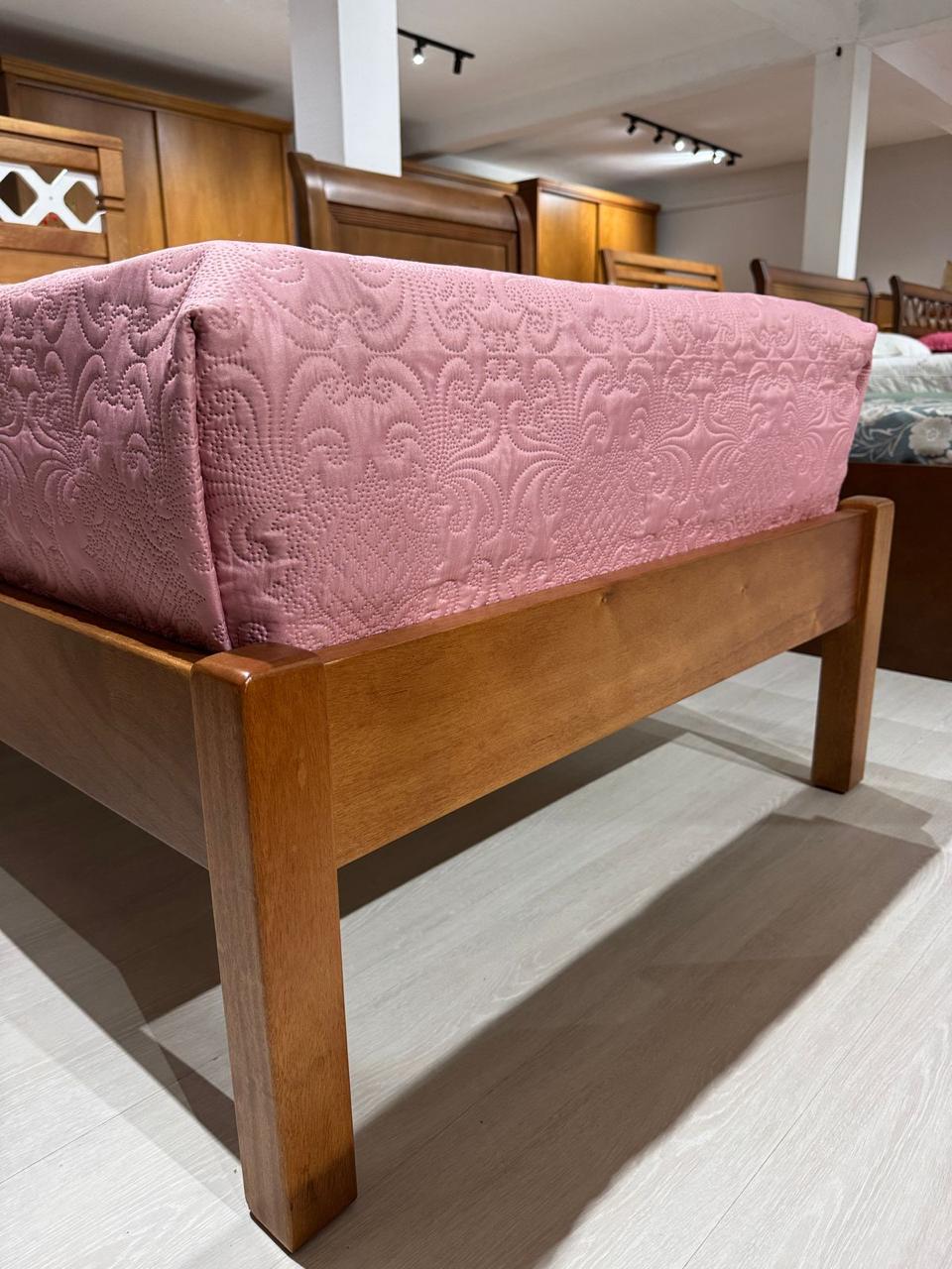 Cama Solteiro Madeira Maciça Safira Amêndoa/Branco