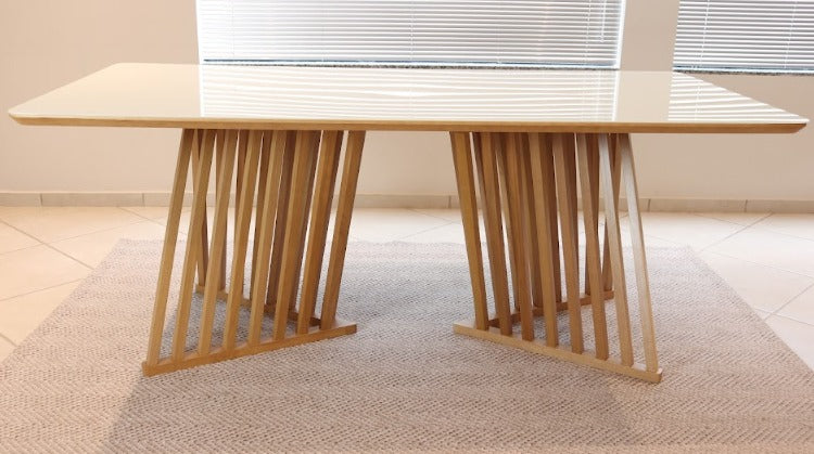 MESA ROMANA TAMPO VIDRO BRANCO