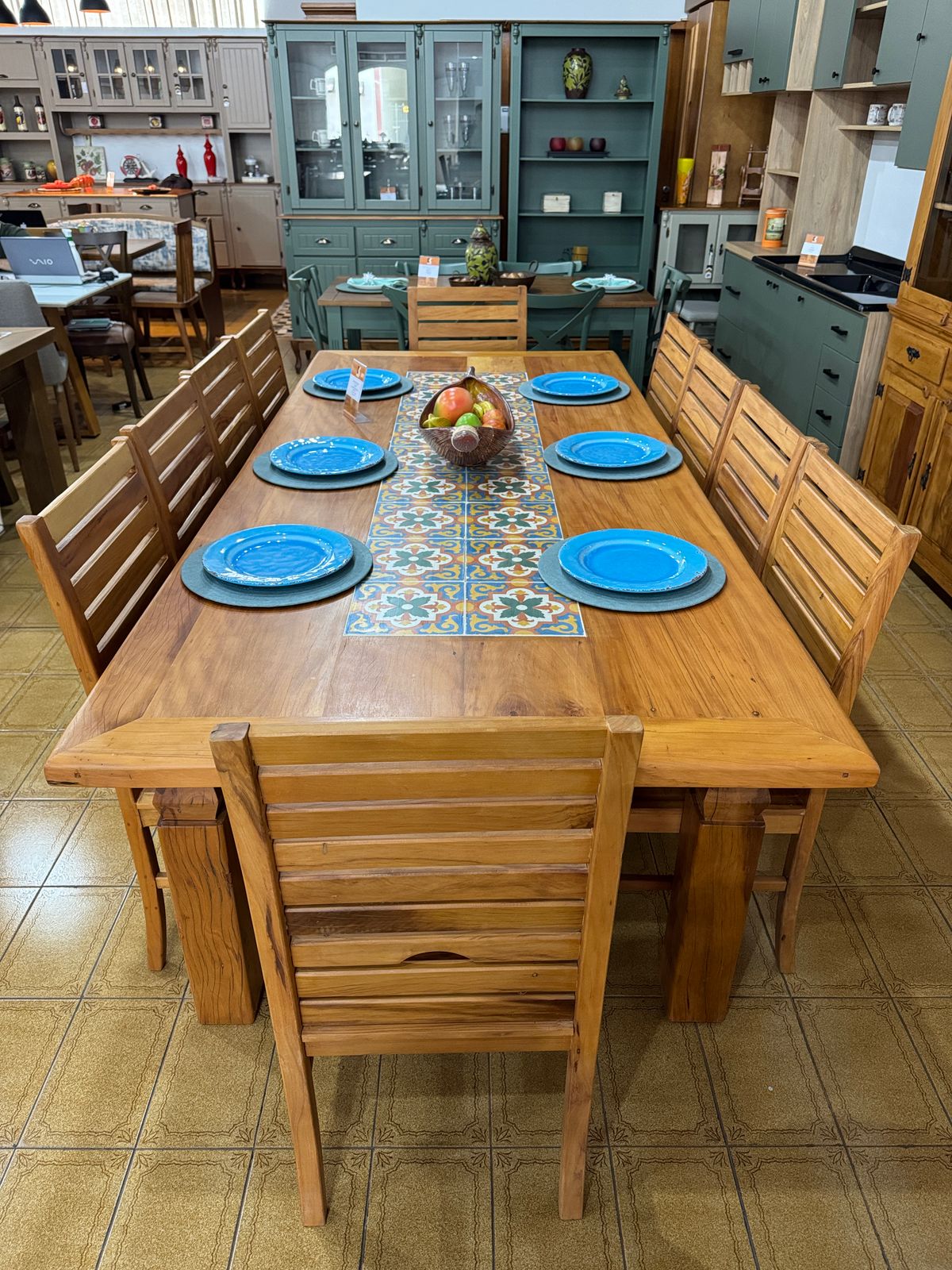 Mesa com Ladrilho Peroba Rosa 80 cm x 250 cm x 110 cm