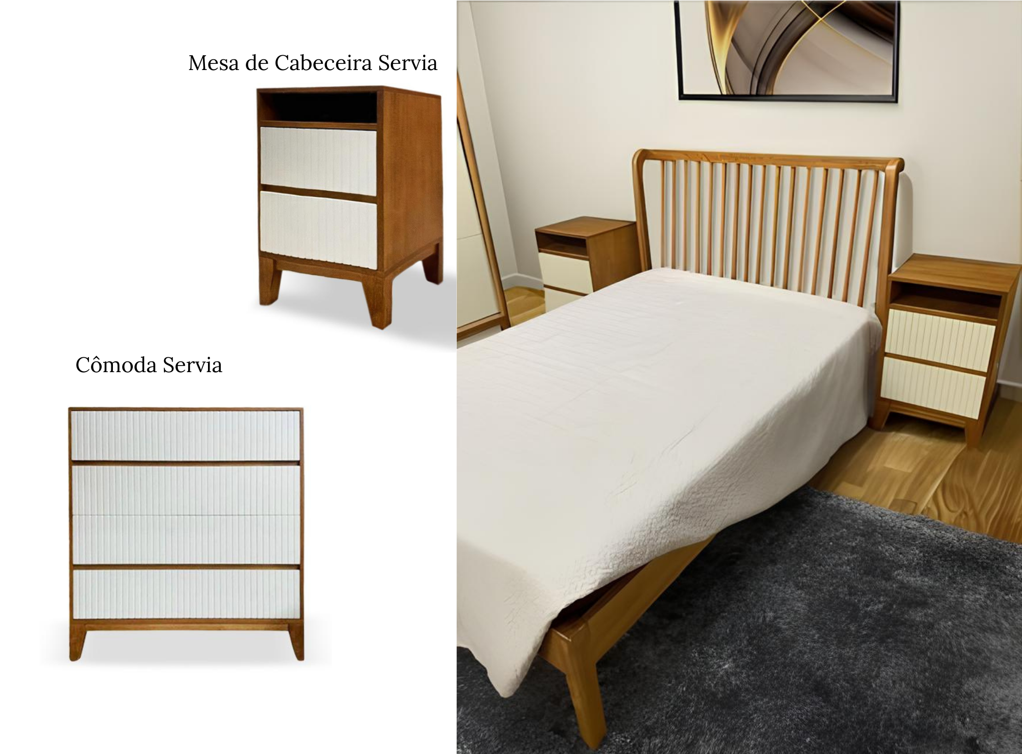 Criado-Mudo Servia Madeira Maciça Mel/Branco 75 cm x 45 cm x 40 cm