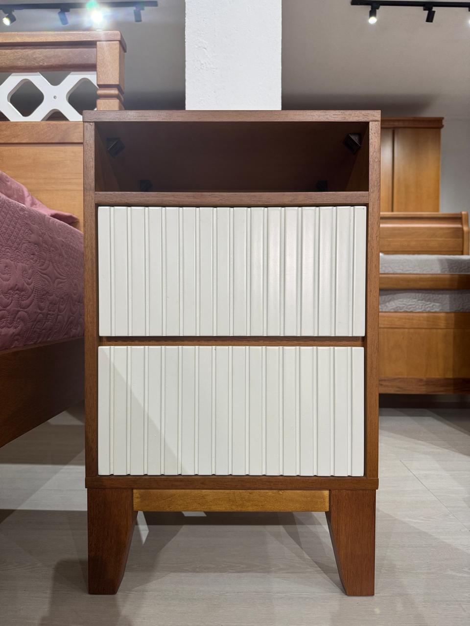 Criado-Mudo Servia Madeira Maciça Mel/Branco 75 cm x 45 cm x 40 cm