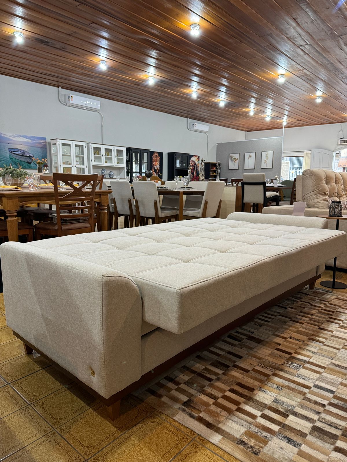 Sofá Alegra Linho Off White 82 cm x 220 cm x 90 cm - 3 Lugares