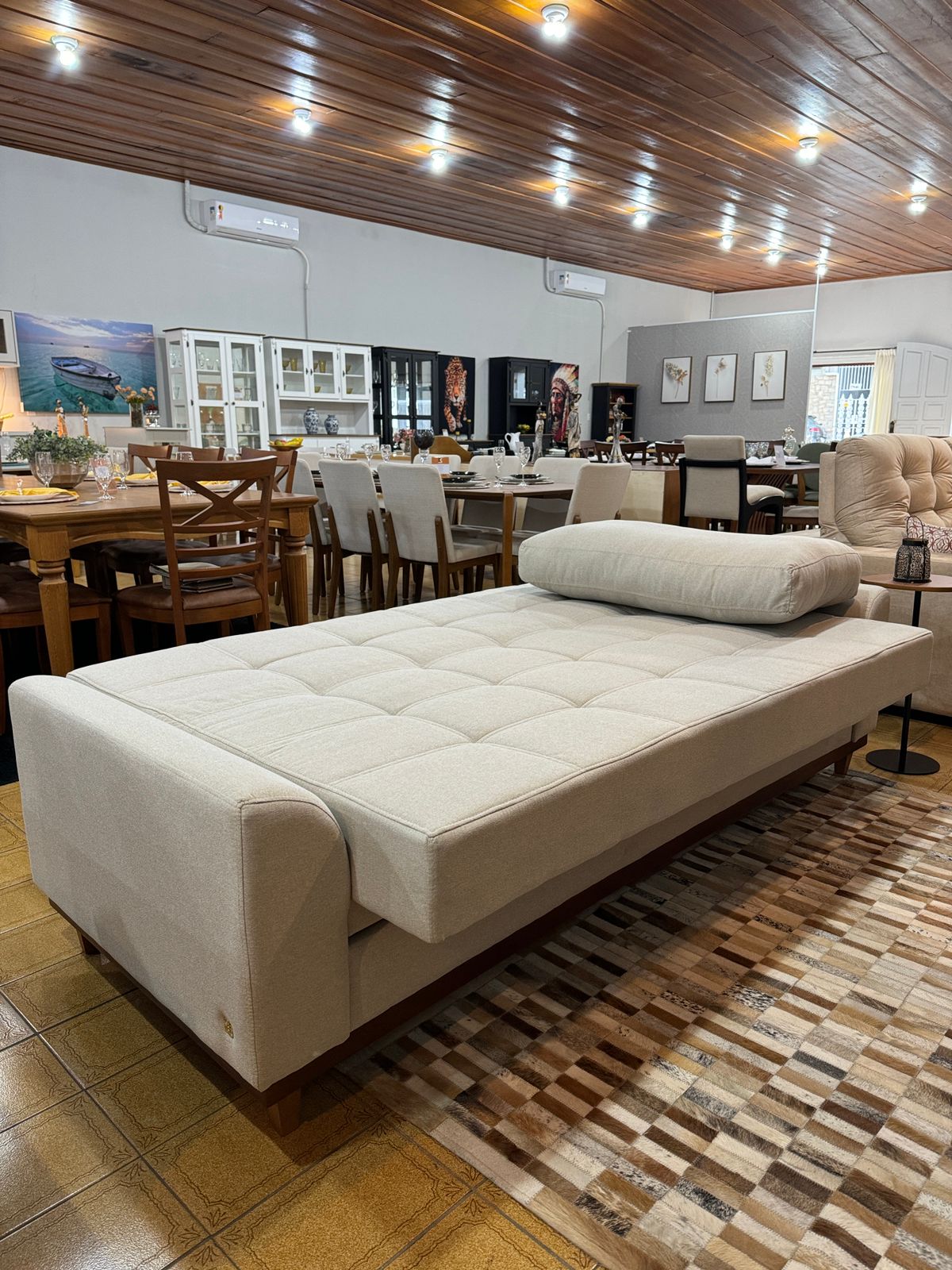 Sofá Alegra Linho Off White 82 cm x 220 cm x 90 cm - 3 Lugares