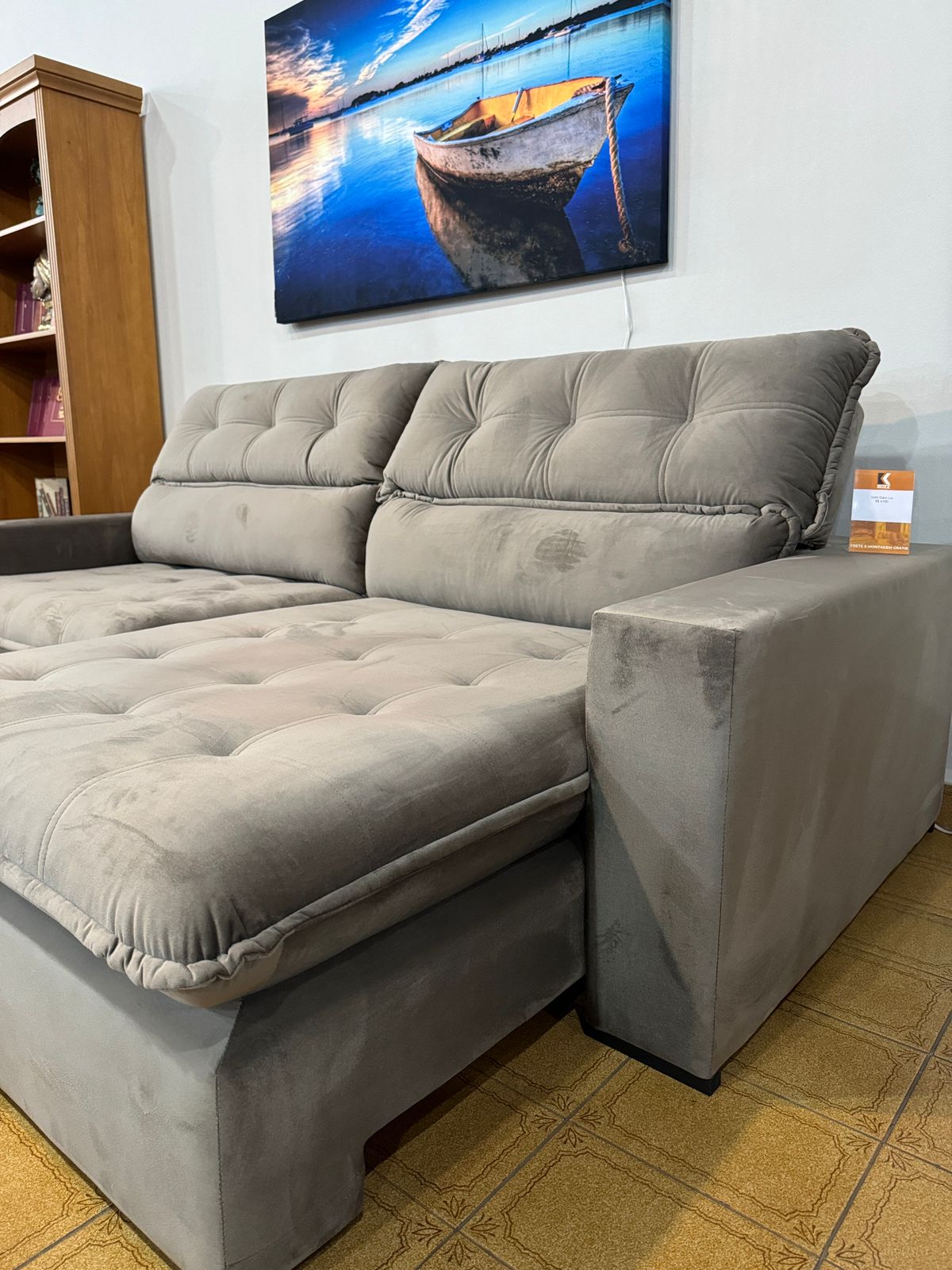 Sofá Gero Suede Prata 105 cm x 240 cm x 115 cm - 4 Lugares