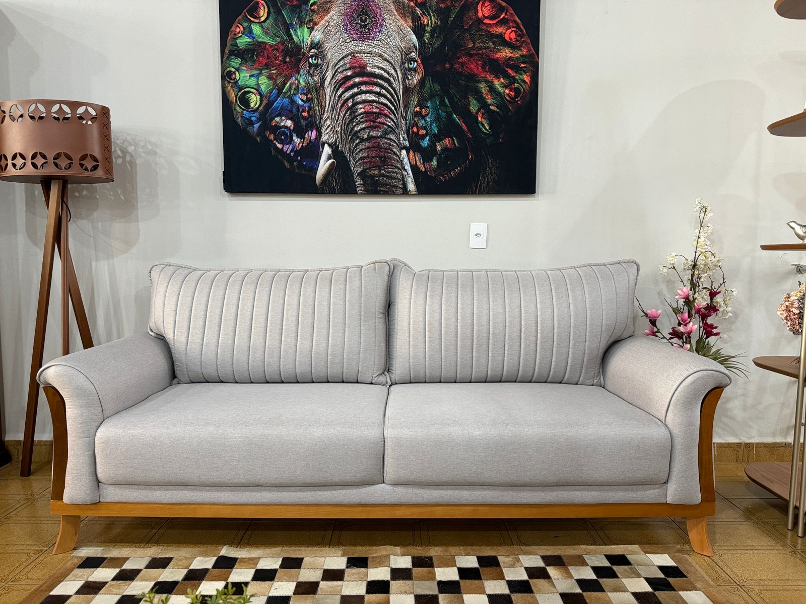 Sofá Louise Linho Cinza 96 cm x 220 cm x 86 cm - 3 Lugares