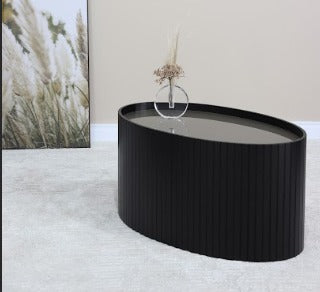 MESA CENTRO LUNA OVAL TAMPO VIDRO PRETO