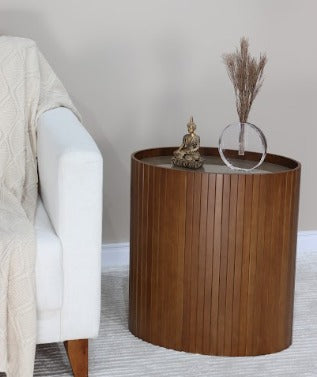 MESA APOIO LUNA OVAL TAMPA VIDRO BRANCO