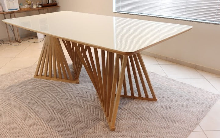 MESA ROMANA TAMPO VIDRO BRANCO