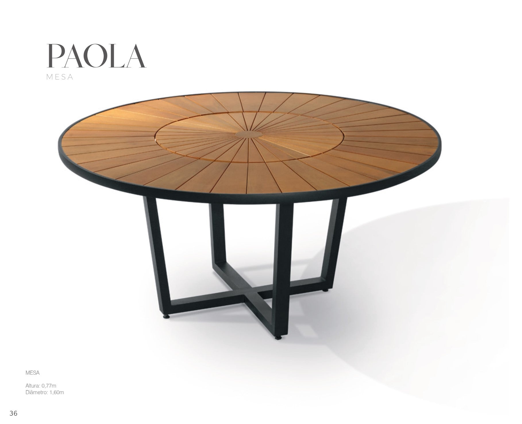 MESA REDONDA PAOLA 1,60 C/ GIRATÓRIO INTERNO EUCALIPTO